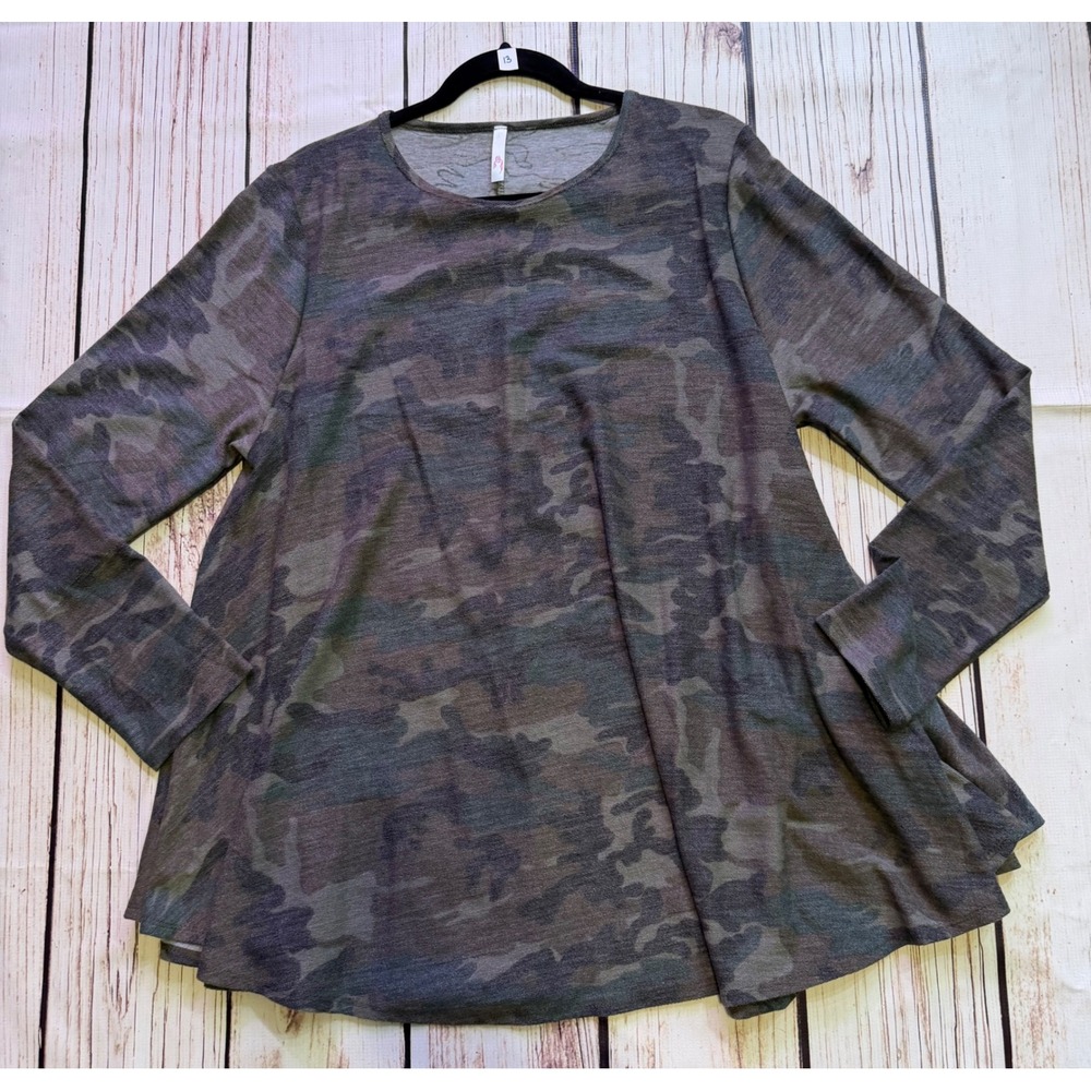 Womens‎ Camo Print Long Sleeve Swing Tunic Top Green Brown 3XL